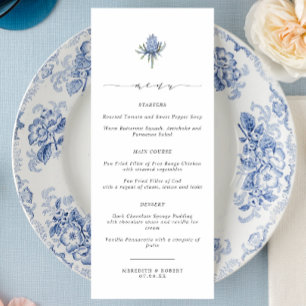 Elegante Blue Thistle Script bruiloft Menu