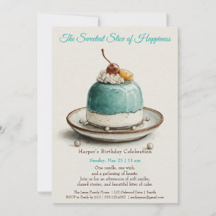 Elegante Blue Waterverf Cake verjaardagsuitnodigin Kaart