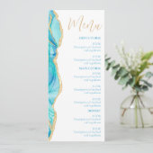 Elegante Blue Waterverf Script Wedding Menu (Staand voorkant)