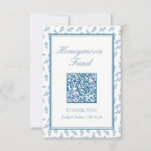 Elegante Blue Wedding Honeymoon Fund QR Code Kaart (Voorkant)