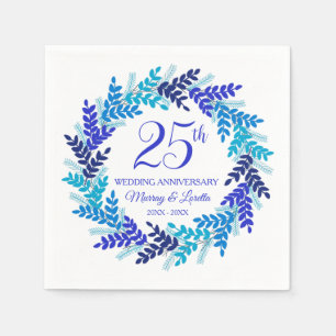 Elegante Blue Wreath 25th Jubileum Party servetten