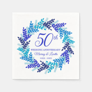 Elegante Blue Wreath 50th Jubileum Party servetten