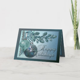 Elegante Blue X-Mas Ornamenten Feestdagen Kaart