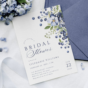 Elegante Blueberry bruids douche uitnodiging