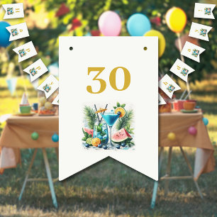 Elegante Blueberry Brunch 30e verjaardag viering Vlaggetjes