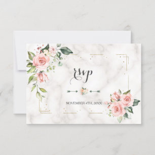 Elegante Blush Bloem Goud Glitter Marmer Bruiloft RSVP Kaartje