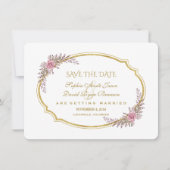 Elegante Blush Bloem Gouden Lijst Save The Date (Voorkant)