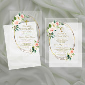 Elegante Blush Bloemen Goud Eerste Heilige Communi Acryl Uitnodigingen