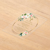 Elegante Blush Bloemen Goud Eerste Heilige Communi Acryl Uitnodigingen (Laagn)