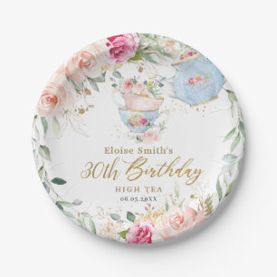 Elegante Blush Bloemen High Tea Party Verjaardag Papieren Bordje