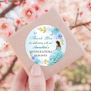 Elegante Blush Blue Floral Quinceanera Verjaardag Ronde Sticker