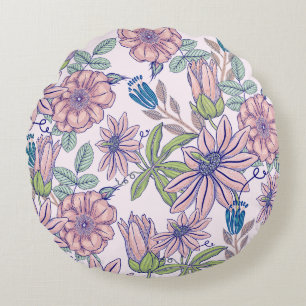 Elegante Blush & Blue Floral Ronde Kussen
