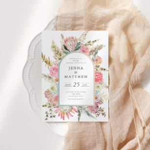 Elegante Blush Bohemian Bloemen Bruiloft Uitnodigi Kaart