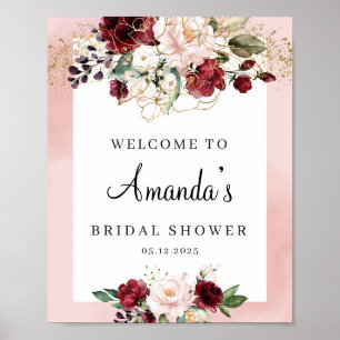 Elegante Blush bordeauxrood boho bloemachtige brui Poster