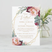 Elegante Blush Bourgogne Goud Virtuele Bruiloft Kaart (Staand voorkant)