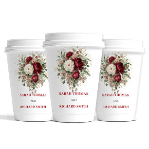 Elegante Blush Bourgondië Bloemige Trouw Cups Papieren Bekers