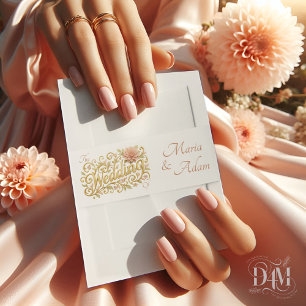 Elegante Blush Dahlias Gouden Schrift Trouwfoto Uitnodigingen Wikkel