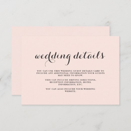 Elegante Blush en Grey Wedding Dubbelzijdige Gast Informatiekaartje (Voorkant / Achterkant)