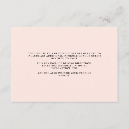 Elegante Blush en Grey Wedding Dubbelzijdige Gast Informatiekaartje (Achterkant)