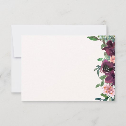 Elegante Blush en Plum Waterverf Bloemenbruiloft RSVP Kaartje (Achterkant)