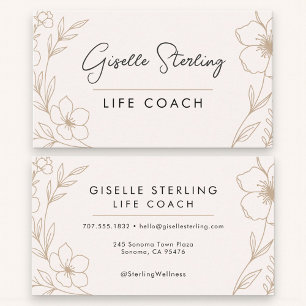 Elegante Blush en Zwarte Botanische Life Coach Visitekaartje