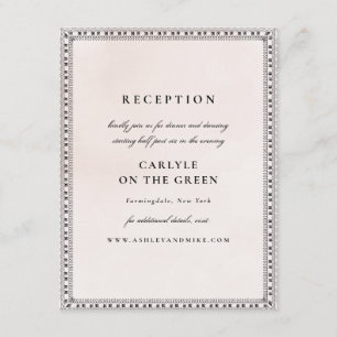 Elegante Blush en Zwarte Waterverf Kant Receptie Informatiekaartje