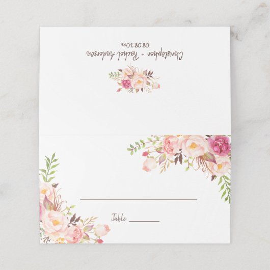 Elegante Blush Florals Bruiloft Escort Gevouwen Pl (Buitenkant ongevouwen)