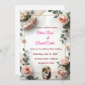 Elegante Blush & Greenery bruiloft uitnodiging (Voorkant / Achterkant)