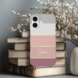 Elegante blush grijs goud Gepersonaliseerde Kleur iPhone 16 Hoesje
