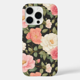 Elegante Blush & Ivoor Rozen op Classic Black iPhone 16 Pro Hoesje