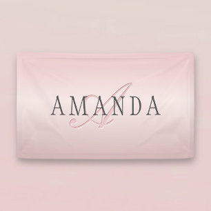 Elegante Blush Nep Rose Goud Naam & Monogram Spandoek