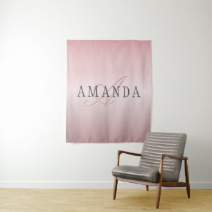 Elegante Blush Nep Rose Goud Naam & Monogram Wandkleed