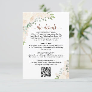 Elegante Blush Peach Bloemen Bruiloft Details QR C Informatiekaartje