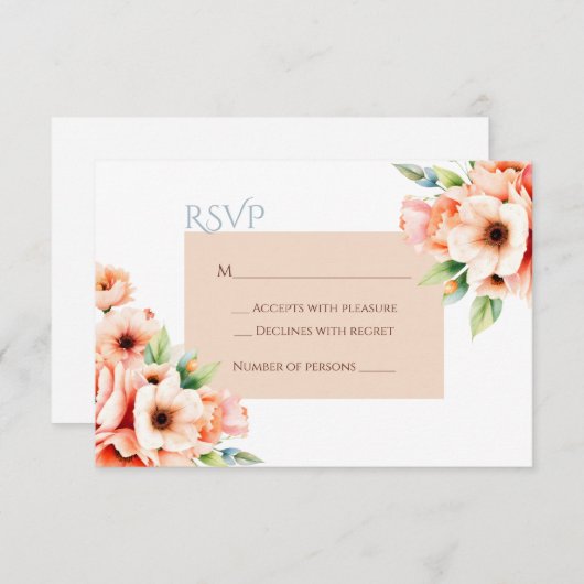 Elegante Blush Peach Bloemen RSVP Respons Kaart (Voorkant / Achterkant)