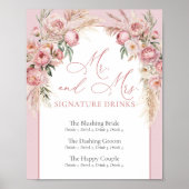 Elegante blush peonies pampas boho arch Handtekeni Poster (Voorkant)