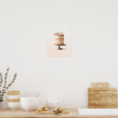 Elegante Blush Perzik Bloem Cake Keuken Bakkerij Poster (Keuken)