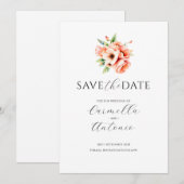Elegante Blush Perzik Floral Flat Save the Date Ka (Voorkant / Achterkant)