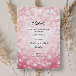 Elegante Blush Pink Bokeh Lights Wedding Details Informatiekaartje