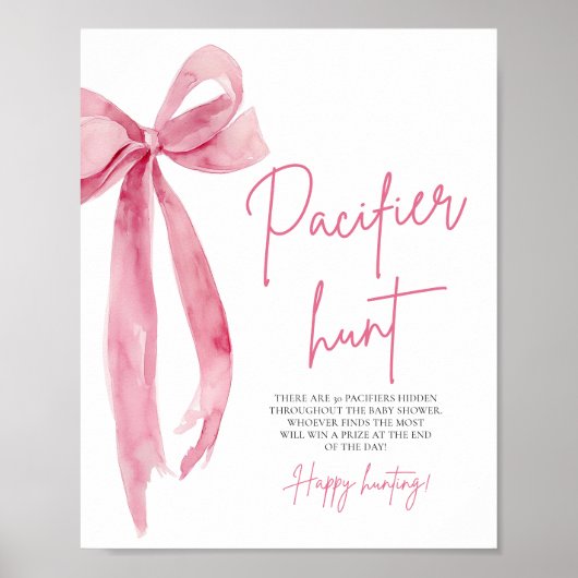Elegante Blush Pink Bow Schattigee Pacifier Hunt G Poster (Voorkant)