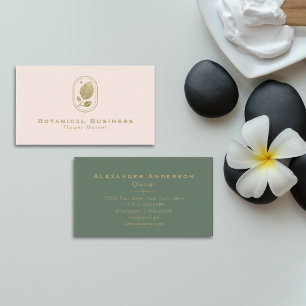 Elegante Blush Pink & Gold Botanical Visitekaartje