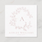 Elegante Blush Pink QR Code Monogram Bloemkam Vierkante Visitekaartje (Voorkant)