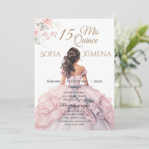 Elegante Blush Pink Rose Quinceanera Uitnodiging