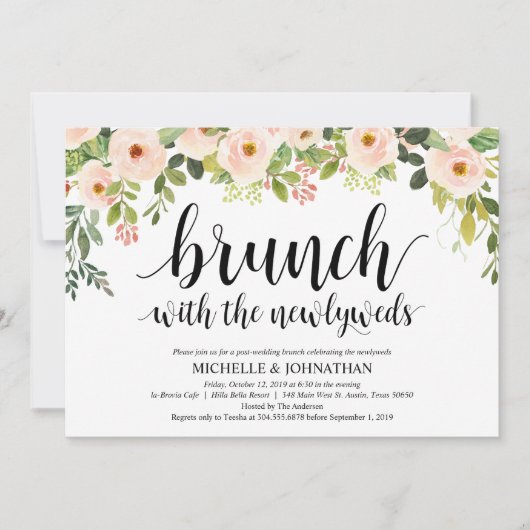 Elegante Blush Post Wedding Brunch Invitation Kaar Kaart (Voorkant)