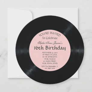Elegante Blush Retro Vinyl Record Verjaardag Kaart