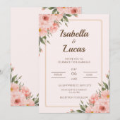 Elegante Blush Roos en groen bruiloft uitnodiging (Voorkant / Achterkant)