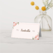 Elegante Blush Roos en groen gevouwen Place Card