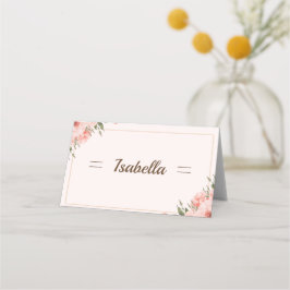 Elegante Blush Roos en groen gevouwen Place Card
