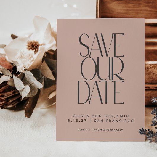 Elegante Blush Roos Mid Century Moderne Typografie Save The Date