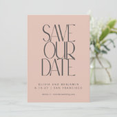 Elegante Blush Roos Mid Century Moderne Typografie Save The Date (Staand voorkant)