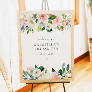 Elegante Blush Roze Bloemen Bruidsthee Welkom Poster